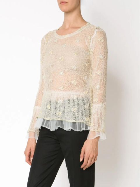 Comme Des Garçons ruffled hem lace blouse - White