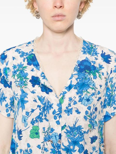 Zadig&Voltaire Tiffiny floral-print crepe blouse - Blue