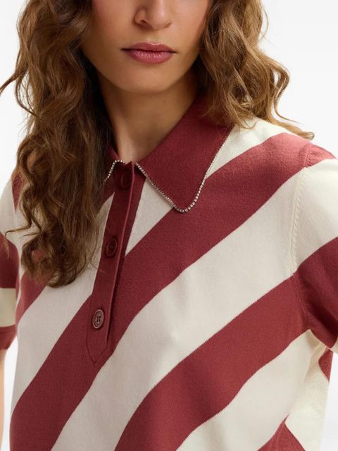 Essentiel Antwerp striped rhinestone polo top - Red