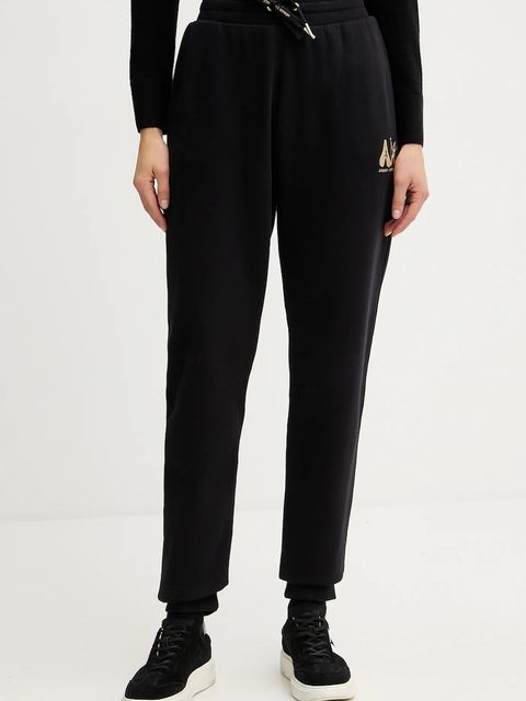 Armani Exchange spodnie dresowe bawełniane damskie kolor czarny z aplikacją XW000808 AF16192 - zdjęcie produktu nr 1