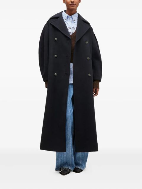 GANNI balloon-sleeves double-breasted coat - Blue