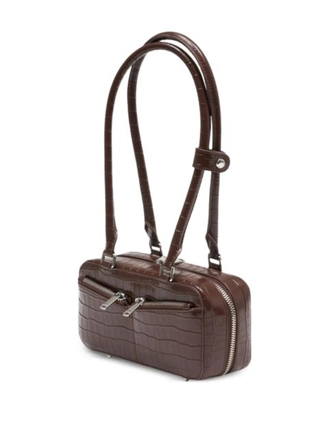 Self-Portrait crocodile-embossed leather shoulder bag - Brown