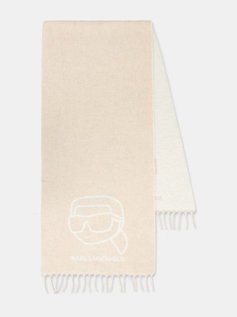 Karl Lagerfeld szalik z dodatkiem wełny IKON damski kolor beżowy wzorzysty A4W33051 - zdjęcie produktu nr 1