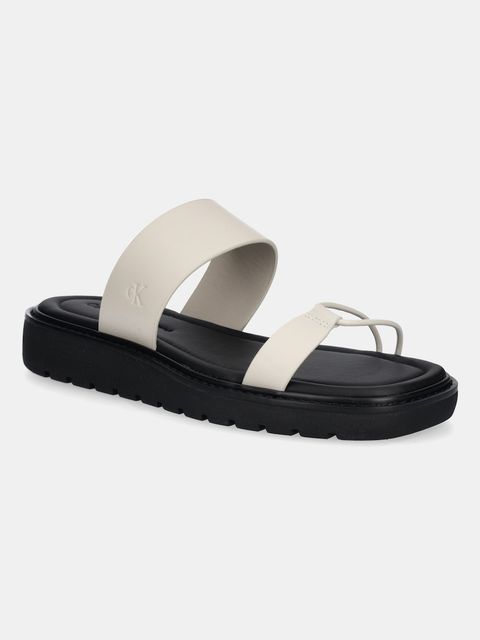 Calvin Klein Jeans klapki skórzane ROPE SANDAL SOFT LTH MG damskie kolor beżowy YW0YW01864 - zdjęcie produktu nr 1