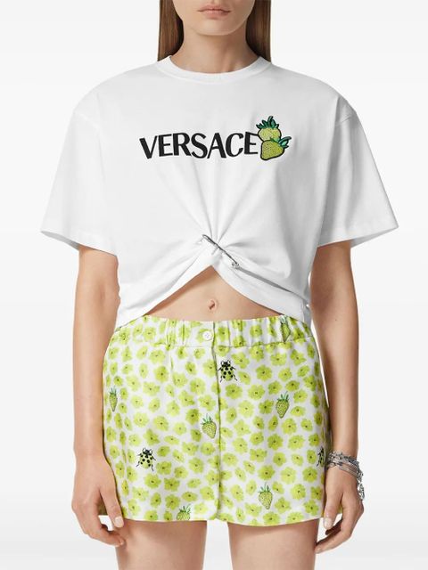 Versace Strawberry Garden Safety Pin cropped T-shirt - White