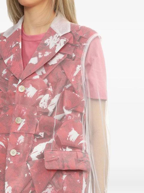 Comme Des Garçons printed sheer blazer - White