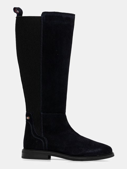 Tommy Hilfiger kozaki zamszowe FLAG SUEDE LONG BOOT damskie kolor granatowy na płaskim obcasie FW0FW08779 - zdjęcie produktu nr 2