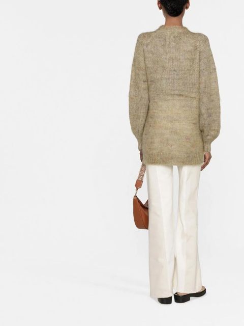 GANNI brushed-effect crew-neck cardigan - Yellow