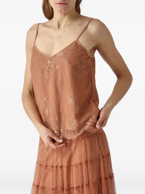 TWINSET lace-embroidered scalloped top - Brown