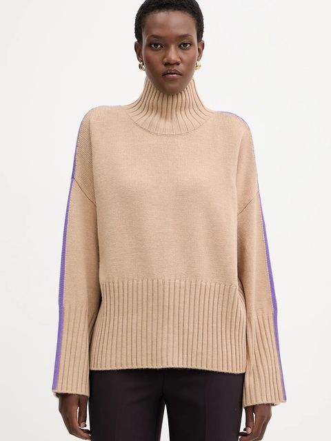 Pinko sweter wełniany damski kolor beżowy lekki z golfem 105396 A2PL - zdjęcie produktu nr 1