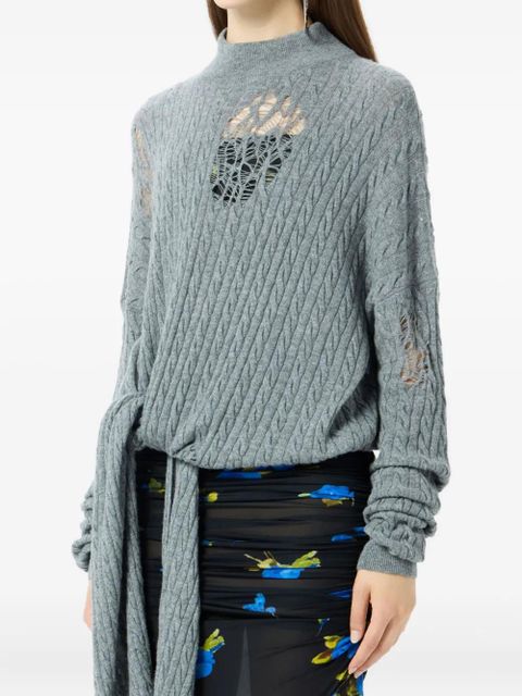 Blumarine cable-knit distressed sweater - Grey