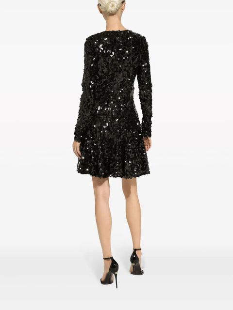 Dolce & Gabbana sequin-embellished long-sleeve minidress - Black