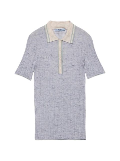 Prada cashmere, silk and linen polo sweater - Blue - zdjęcie produktu nr 1