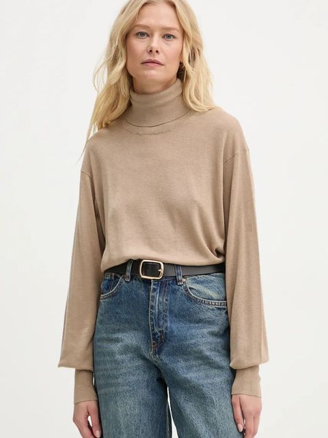 By Malene Birger sweter z domieszką wełny MOHSEN damski kolor beżowy lekki z golfem Q72551001