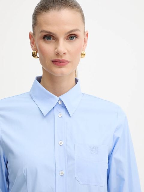 Marella koszula bawełniana damska kolor niebieski slim z kołnierzykiem klasycznym 2523116074200