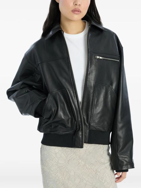 ROTATE BIRGER CHRISTENSEN zip leather bomber jacket - Black