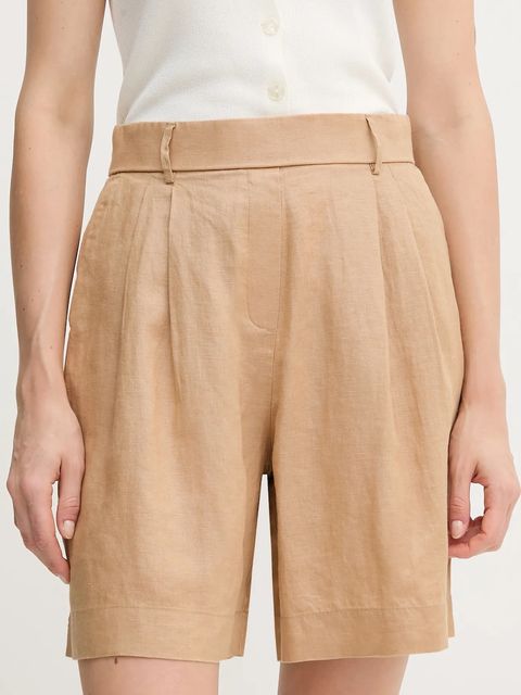 United Colors of Benetton szorty lniane kolor beżowy gładkie high waist 4AGHD901V - zdjęcie produktu nr 1