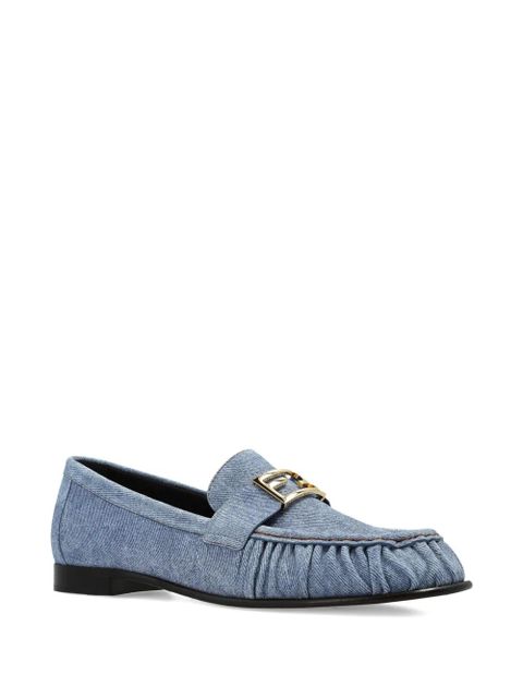 FENDI logo ruched-detail loafers - Blue