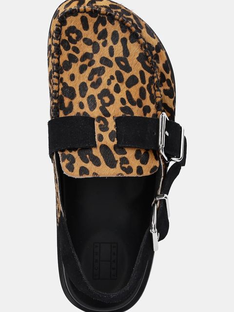 Tommy Jeans sandały skórzane TJW MULE LEOPARD damskie kolor brązowy EN0EN02884