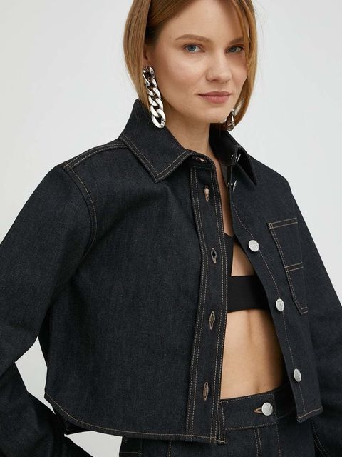 Remain koszula jeansowa damska kolor czarny relaxed z kołnierzykiem klasycznym