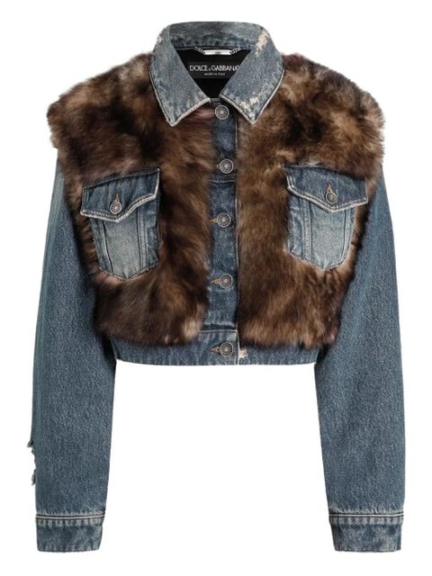 Dolce & Gabbana fur-trimmed denim jacket - Brown - zdjęcie produktu nr 1