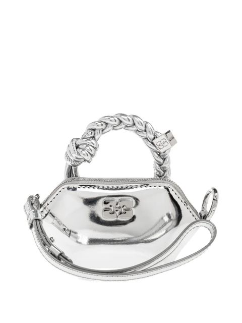 GANNI braided-handle metallic-effect pouch bag charm - Silver