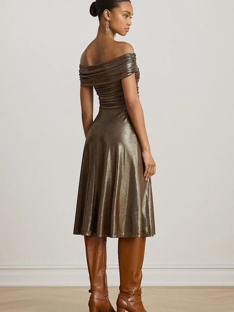 Lauren Ralph Lauren sukienka kolor złoty midi rozkloszowana 253982168 - zdjęcie produktu nr 2