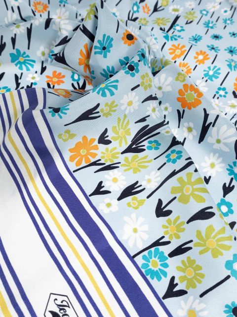 Lanvin floral-print striped scarf - Blue