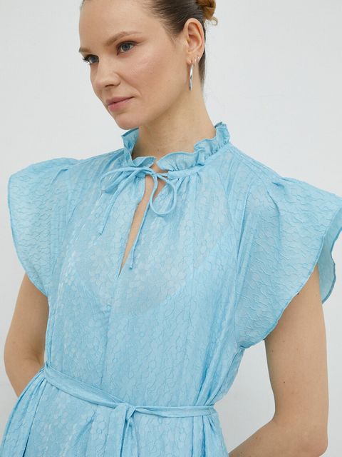 Samsoe Samsoe sukienka kolor niebieski maxi rozkloszowana