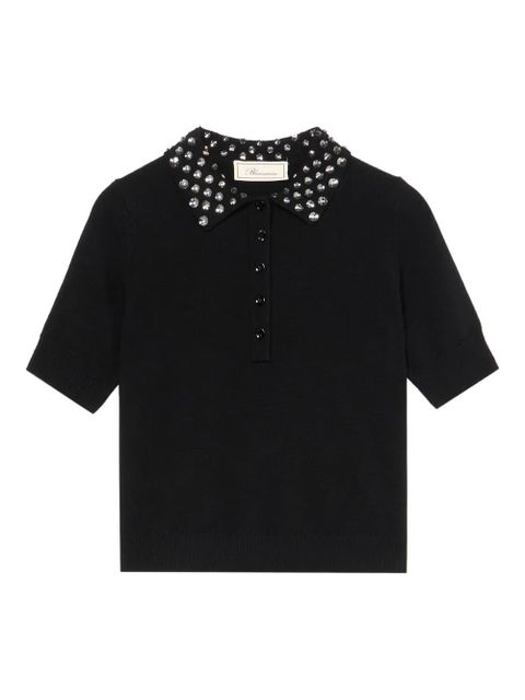 Blumarine embroidered wool polo shirt - Black - zdjęcie produktu nr 1