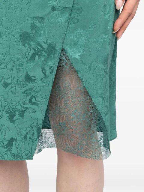 Zadig&Voltaire Julen horse-jacquard lace-insert midi skirt - Green