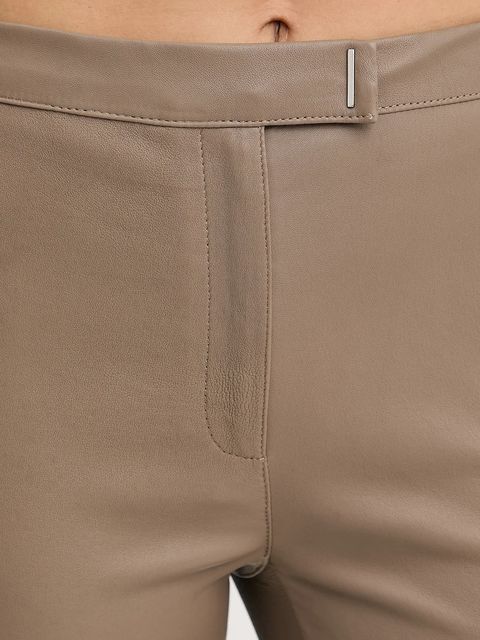 BOSS spodnie skórzane damskie kolor brązowy dopasowane high waist 50541926