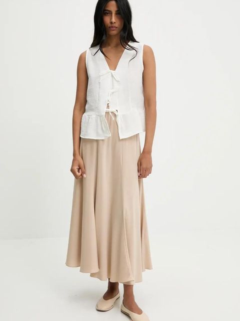 Answear.LAB spódnica kolor beżowy maxi rozkloszowana