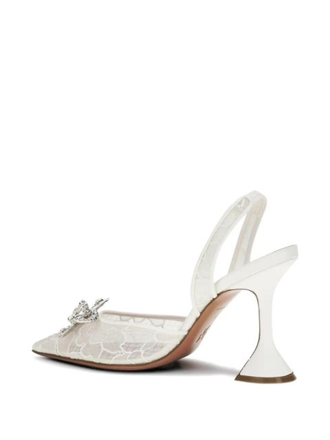 Amina Muaddi Rosie lace embellishment slings - White