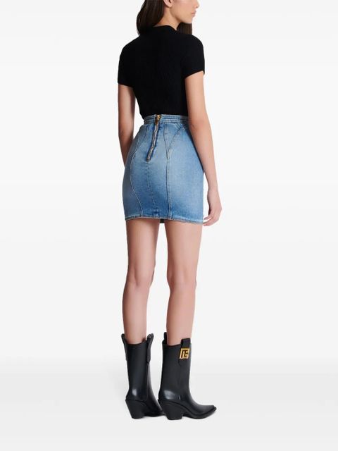 Balmain button-embellishment denim mini skirt - Blue