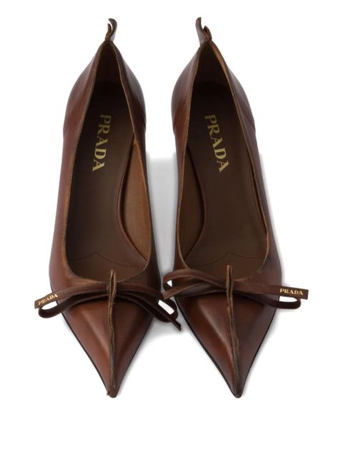 Prada 55 mm Antiqued leather pointed-toe pumps - Brown