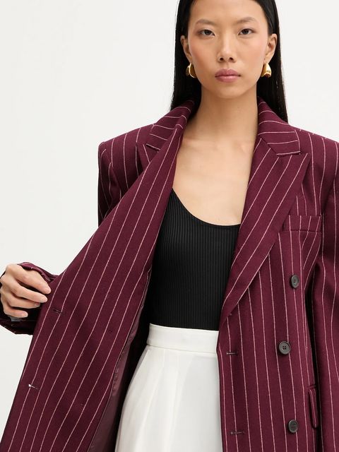 MAX&Co. marynarka z dodatkiem wełny kolor bordowy oversize wzorzysta 2528046042200