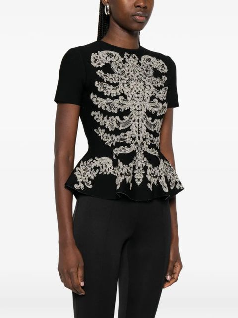 Alexander McQueen jacquard peplum hem T-shirt - Black