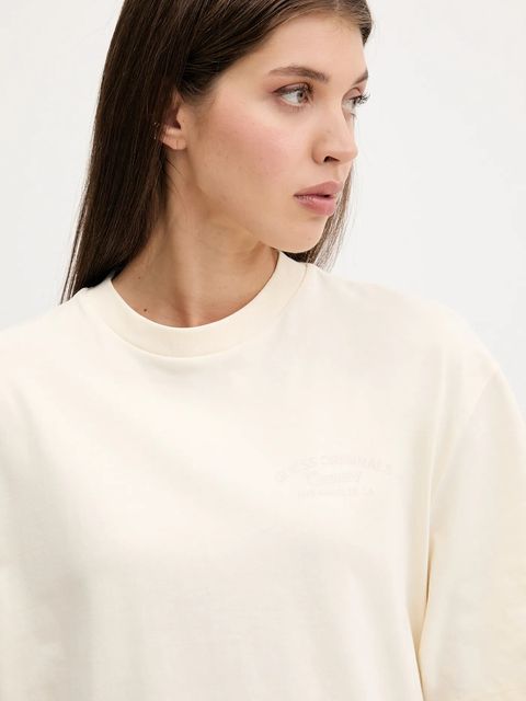 Guess Originals t-shirt bawełniany damski kolor beżowy M5YI54 K8FQ4