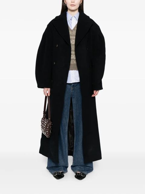 GANNI oversized long peacoat - Black