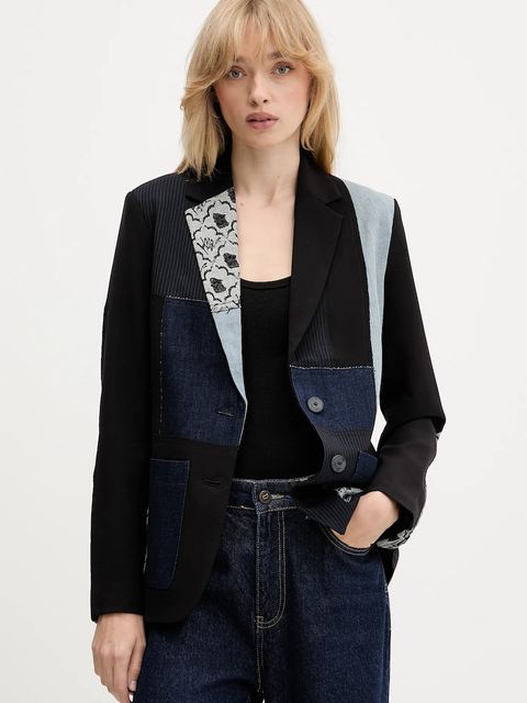 Desigual marynarka TEXTURES kolor czarny jednorzędowa wzorzysta 25WWEW51