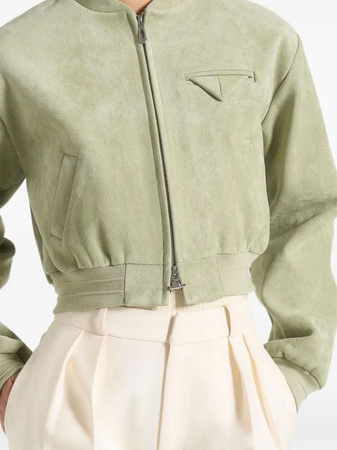 Manière De Voir Monique wide-shoulder suede bomber jacket - Green