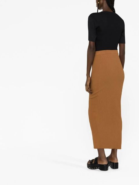 Rabanne ribbed cotton-blend midi skirt - Brown