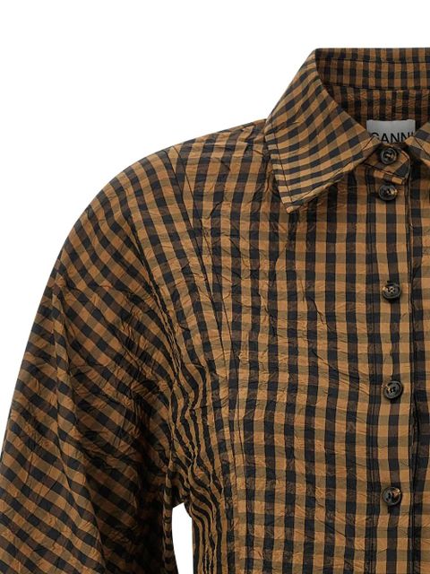 GANNI crinkled check-print shirt - Brown
