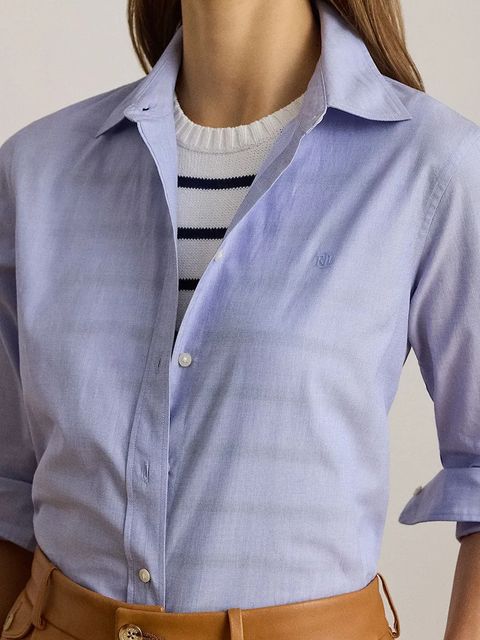 Lauren Ralph Lauren koszula bawełniana damska kolor niebieski regular z kołnierzykiem klasycznym 200940254