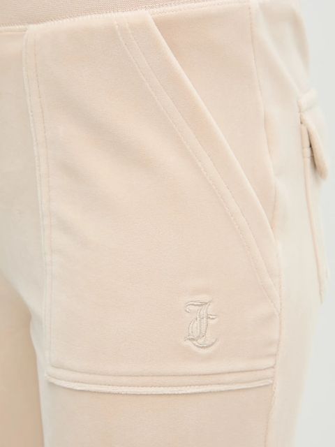 Juicy Couture spodnie dresowe welurowe DEL RAY POCKETED PANT damskie kolor beżowy gładkie JCAP180G