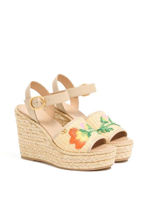 Valentino Garavani Bribri floral-embroidered wedge-heel espadrilles - Neutrals