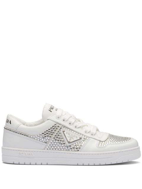 Prada crystal-embellished leather sneakers - White - zdjęcie produktu nr 1