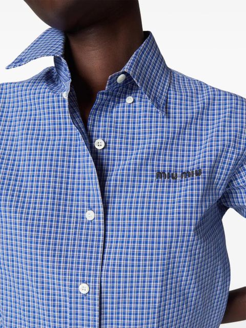 Miu Miu logo-embroidered checked shirt - Blue