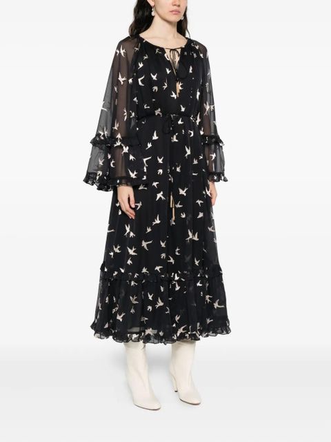 ZIMMERMANN bird-print ruffled dress - Black